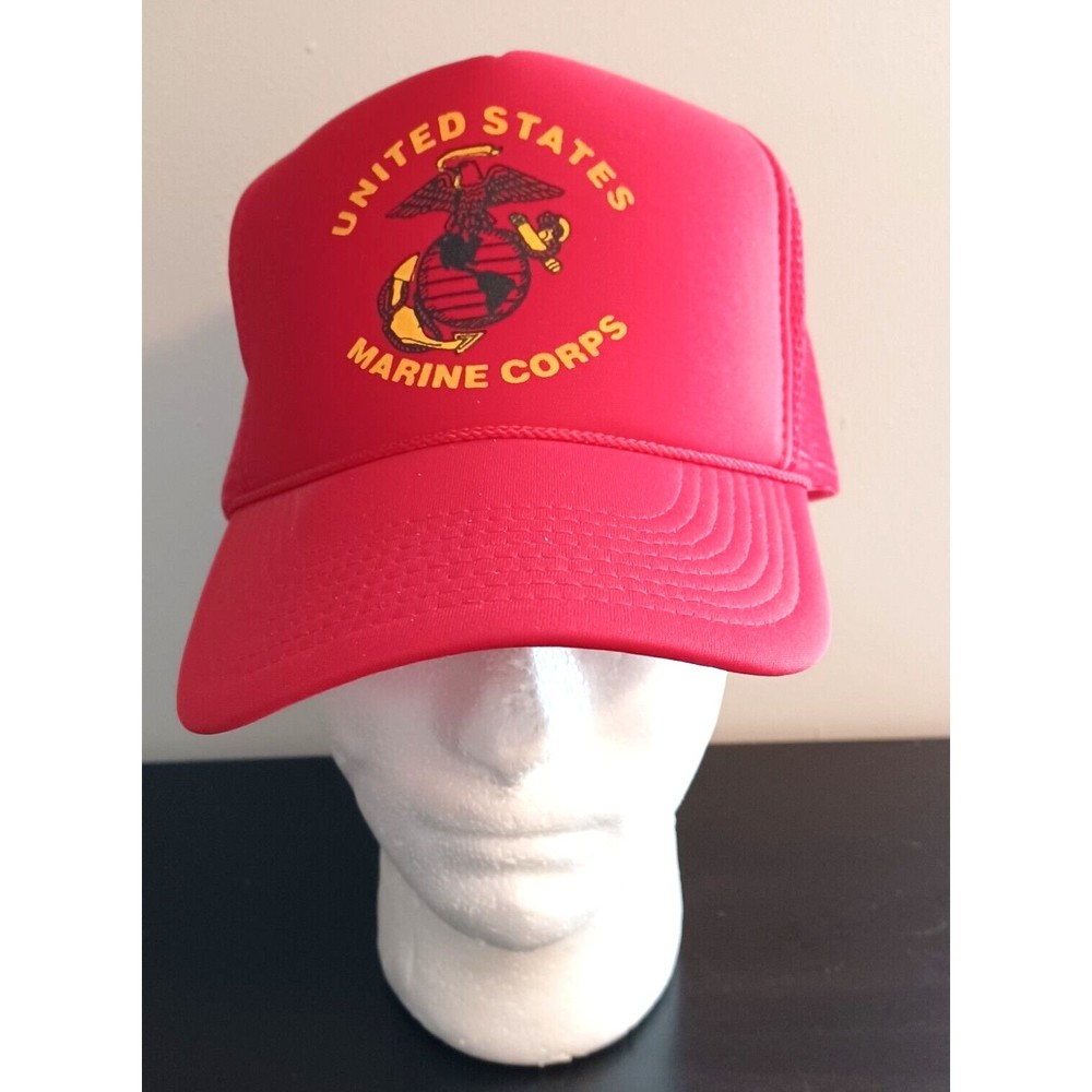 Vtg Nissin Caps USMC Trucker Hat Red Rope United States Marine Corps